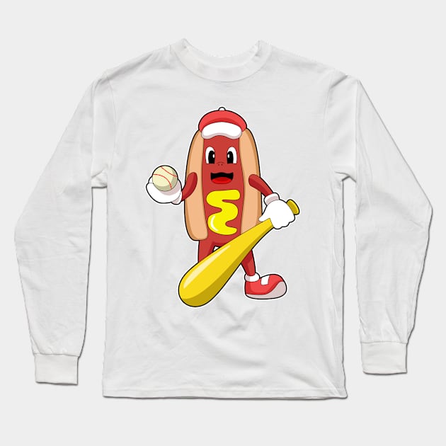 Hotdog at Baseball with Baseball bat Long Sleeve T-Shirt by Markus Schnabel